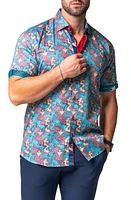 Maceoo Galileo Journ Short Sleeve Cotton Button-Up Shirt Blue Multi at Nordstrom,