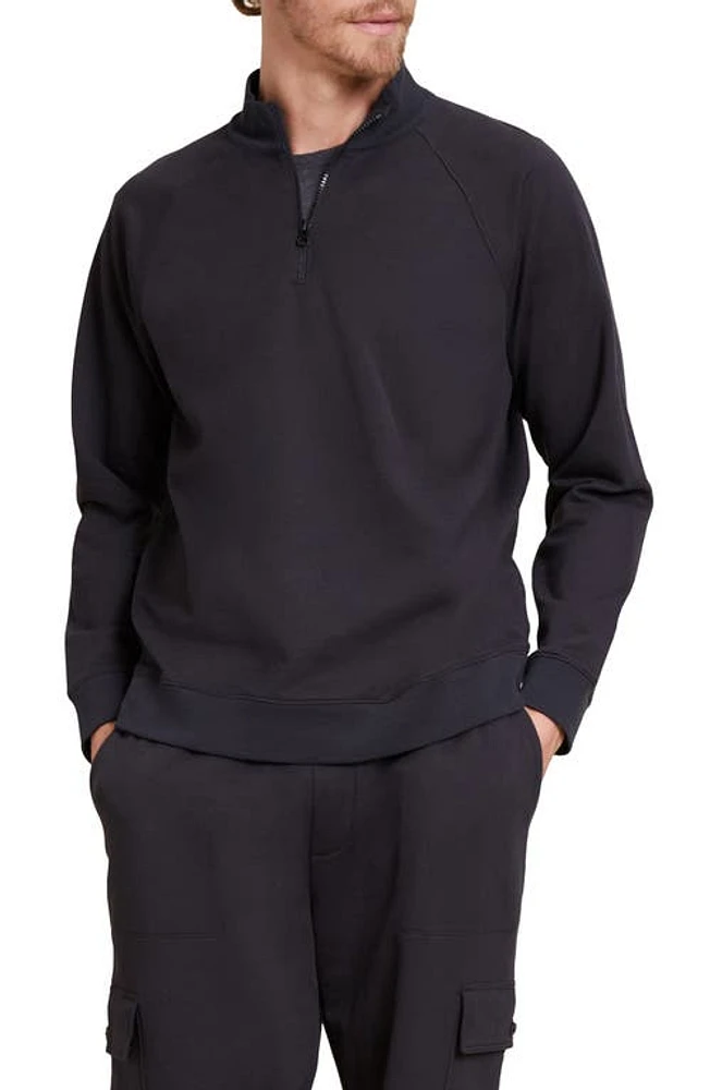 barefoot dreams Malibu Collection Pima Cotton Fleece Half Zip Sweatshirt Black at Nordstrom,