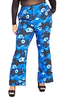 City Chic Kiara Floral Print Flare Pants in Moonlit at Nordstrom