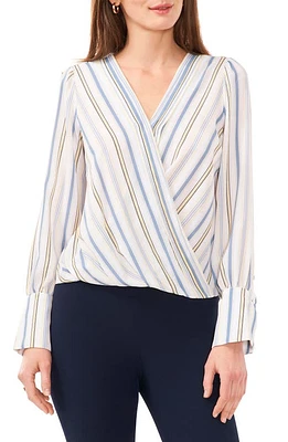 halogen(r) Stripe Surplice Top Bright White at Nordstrom,