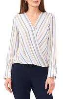 halogen(r) Stripe Surplice Top Bright White at Nordstrom,