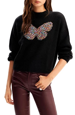 Desigual Chunky Knit Butterfly Pullover Black at Nordstrom,