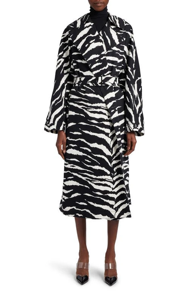 Alaïa Animal Print Denim Trench Coat in Noir/Blanc at Nordstrom, Size 12 Us