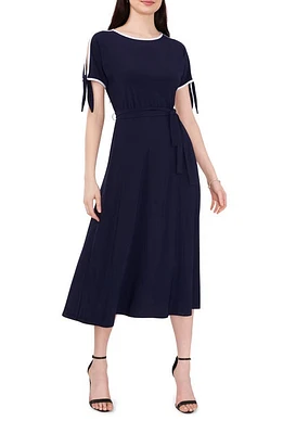 Chaus Tie Sleeve Midi Dress Navy/White at Nordstrom,