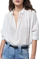 Nili Lotan Miles Popover Cotton Shirt Ivory at Nordstrom,