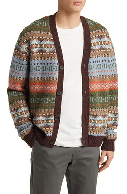 Les Deux Hordur Fair Isle Wool Cardigan Mountain Grey/Sky Blue at Nordstrom,