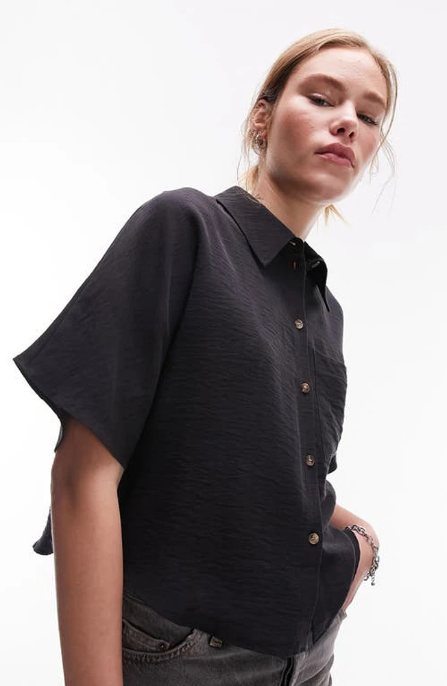 Topshop Crinkle Twill Crop Button-Up Shirt at Nordstrom