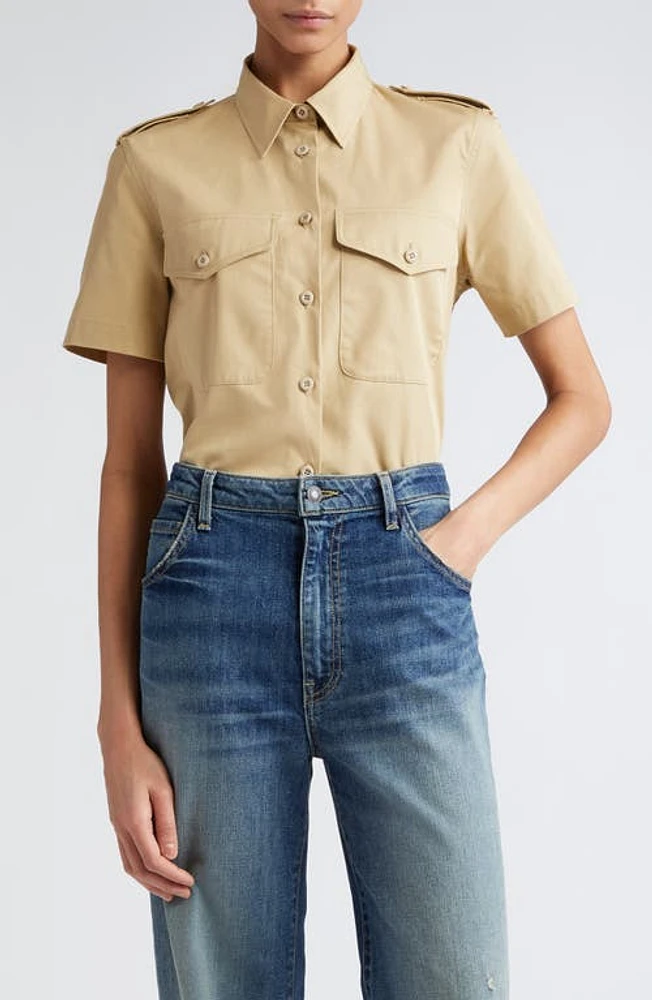 Nili Lotan Natalie Cotton Military Shirt Desert Khaki at Nordstrom,