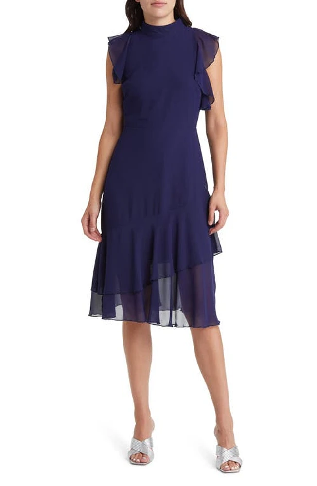 Sam Edelman Ruffle Mock Neck Midi Dress at Nordstrom,