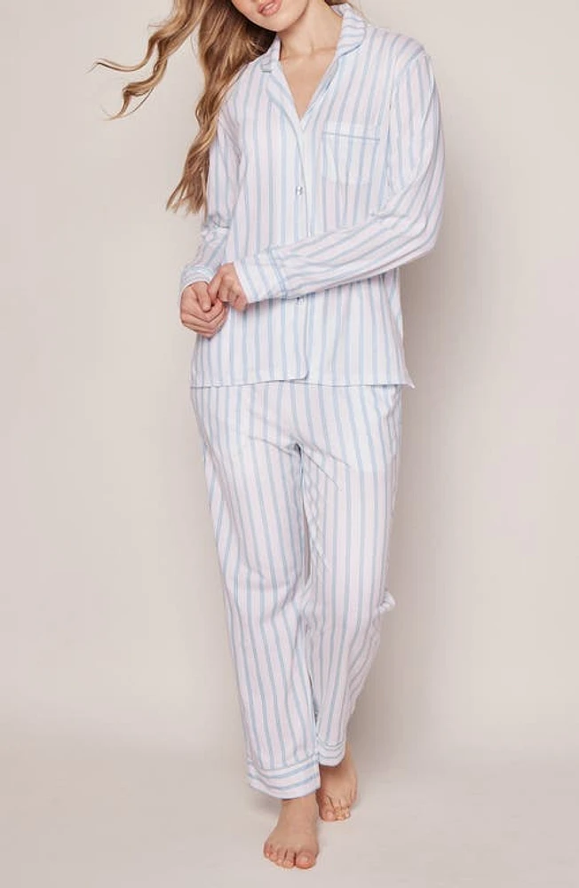 Petite Plume Stripe Pima Cotton Pajamas White at Nordstrom