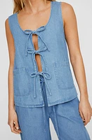 NASTY GAL Tie Closure Chambray Vest Authentic Midwash at Nordstrom,