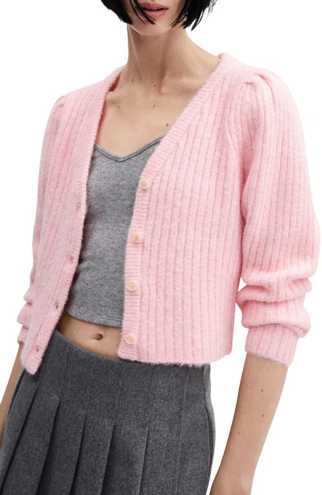 MANGO Rib V-Neck Cardigan Pink at Nordstrom,