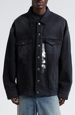 Balenciaga Sticker Oversize Denim Jacket Soft Black Left Hand at Nordstrom,