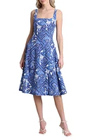 Avec Les Filles Floral Linen Blend Fit & Flare Midi Dress Blue Lolita Patchwork at Nordstrom,