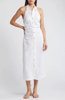 MANGO Belen Halter Neck Linen Shirtdress Natural White at Nordstrom,