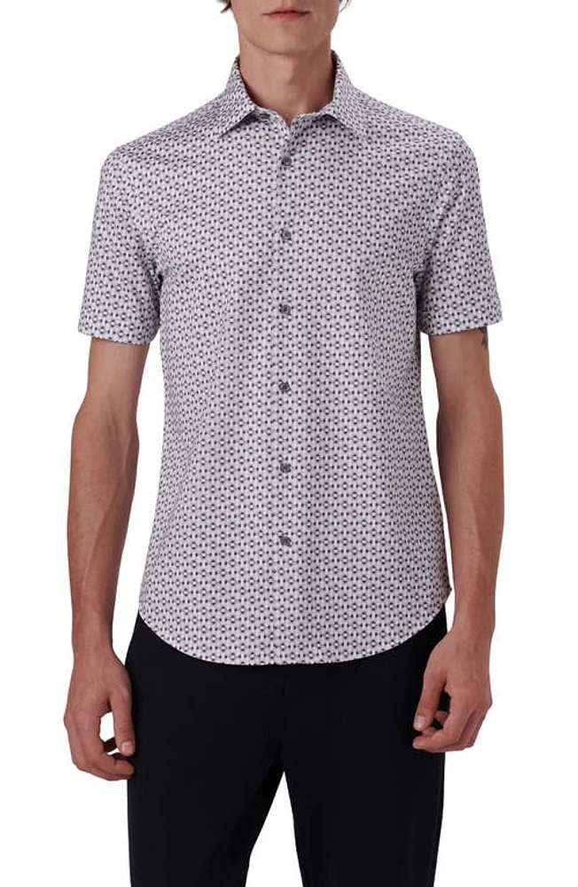 Bugatchi OoohCotton Geo Print Short Sleeve Button-Up Shirt Cement at Nordstrom,