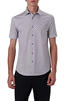 Bugatchi OoohCotton Geo Print Short Sleeve Button-Up Shirt Cement at Nordstrom,