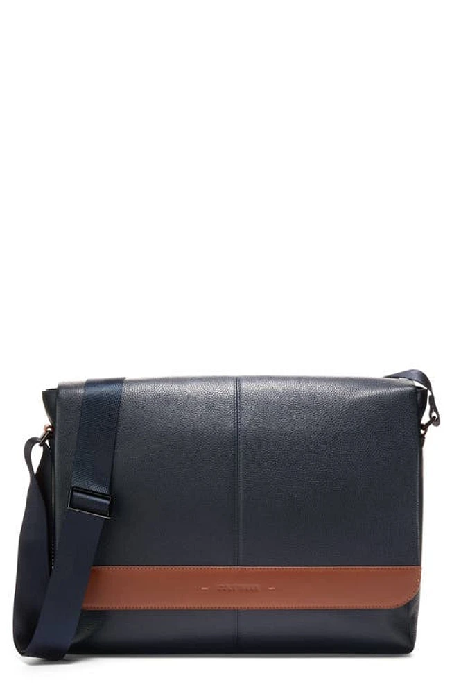 Cole Haan Triboro Leather Messenger Bag in Navy/New British Tan at Nordstrom