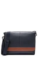 Cole Haan Triboro Leather Messenger Bag in Navy/New British Tan at Nordstrom