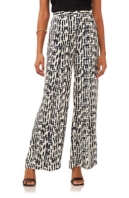 Vince Camuto Abstract Print Flat Front Wide Leg Pants Classic Navy at Nordstrom,