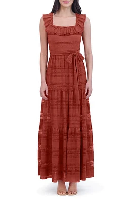 Eliza J Ruffle Square Neck Tiered Maxi Dress Rust at Nordstrom,