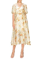 MELLODAY Floral Chiffon Midi Wrap Dress Beige Golden at Nordstrom,