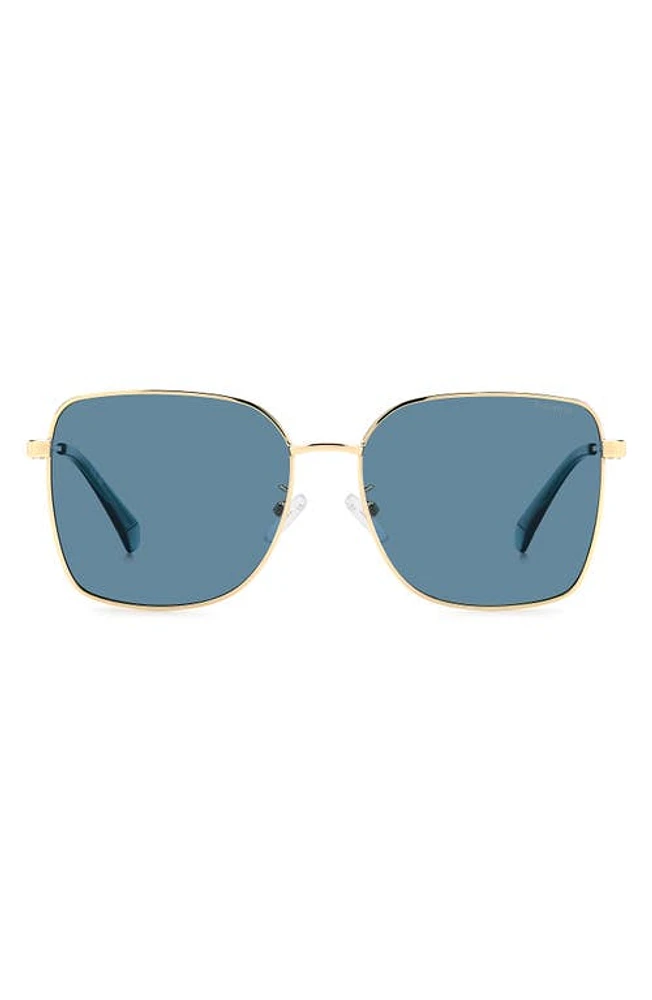 Polaroid 58mm Polarized Rectangular Sunglasses in Gold Teal/Blue Polarized at Nordstrom