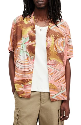 AllSaints Matsuri Short Sleeve Camp Shirt Paradise Pink at Nordstrom,