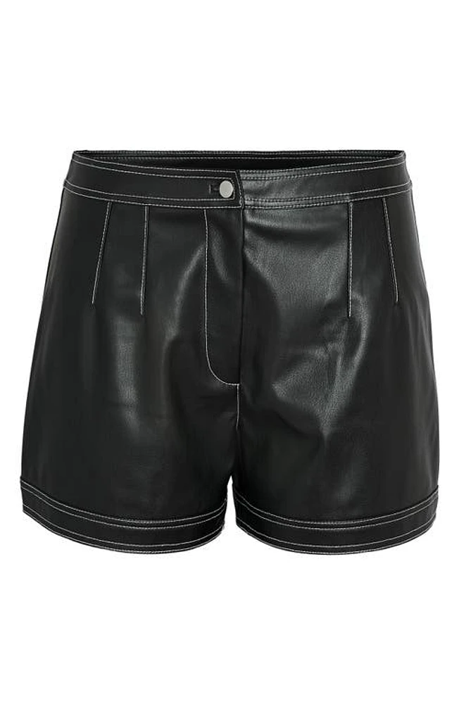 Noisy may Kimberly Faux Leather Shorts Black Detailcontrast Stitch at Nordstrom,