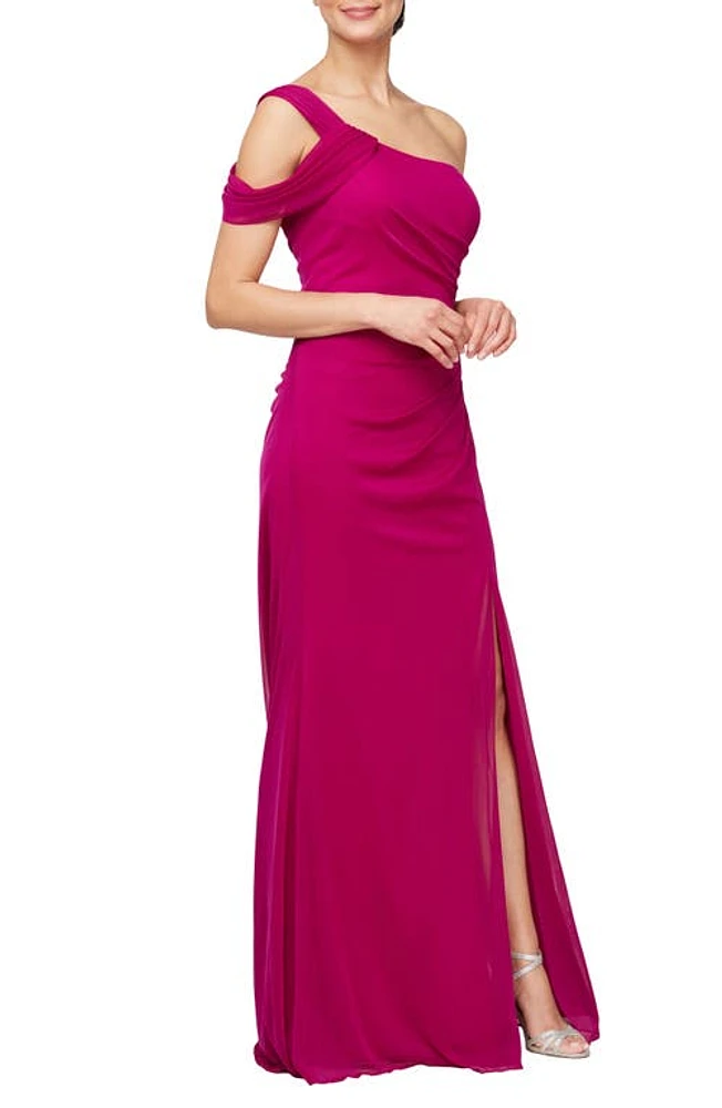 Alex Evenings One-Shoulder A-Line Gown Magenta at Nordstrom,