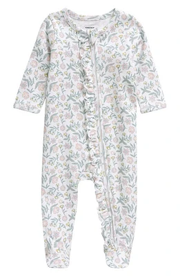 Nordstrom Floral Ruffle Zip-Up Cotton Footie White- Pink Summertime at Nordstrom,