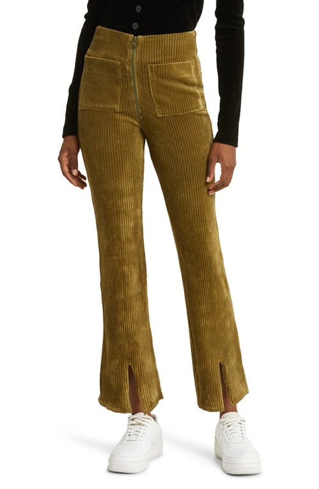 KkCo Canyon Front Slit Corduroy Ankle Pants Olive Branch at Nordstrom,