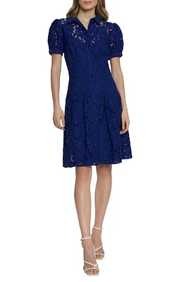 Maggy London Cotton Blend Lace Fit & Flare Shirtdress Bellwether Blue at Nordstrom,