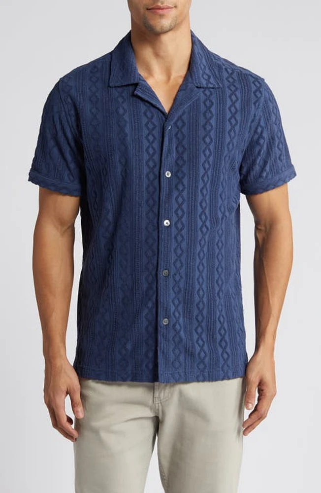 Rails Maverick Textured Knit Camp Shirt Royal Blue at Nordstrom,