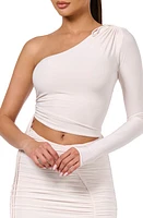 Naked Wardrobe Asymmetric Crop Top Cream at Nordstrom,