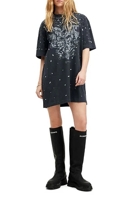 AllSaints Embellished Graphic T-Shirt Dress Washed Black at Nordstrom,