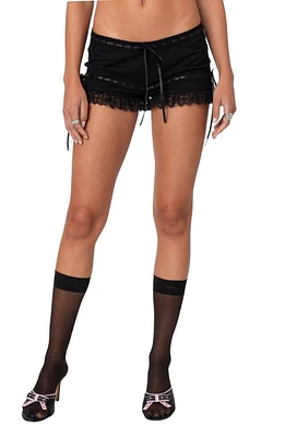 EDIKTED Marielle Ribbon Detail Shorts in Black at Nordstrom, Size Small