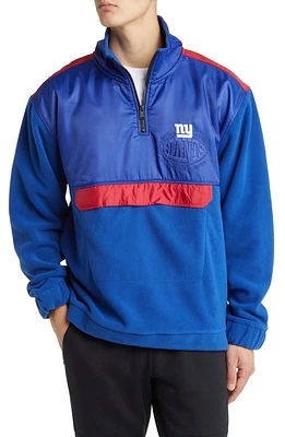 BOSS x NFL Fumble Mixed Media Quarter Zip Pullover New York Giants Dark Blue at Nordstrom,