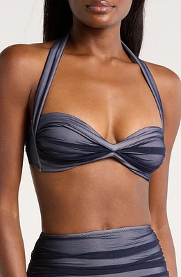 Norma Kamali Bill Ruched Mesh Bikini Top True Navy at Nordstrom,