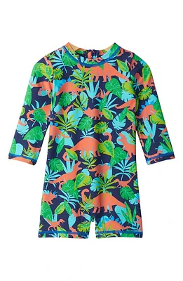 Hatley Dino Jungle Long Sleeve One-Piece Rashguard Swimsuit Blue at Nordstrom,