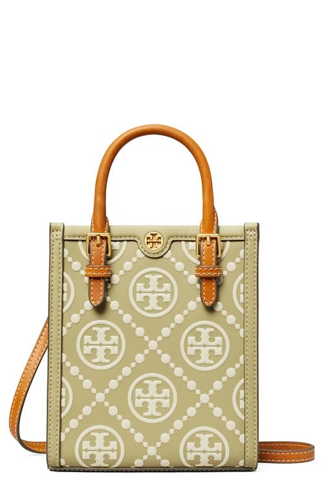 Tory Burch T Monogram Embossed Leather Crossbody Tote in Olive Spring at Nordstrom