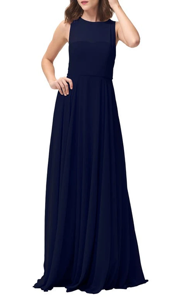 Jenny Yoo Elizabeth Chiffon Gown in Navy at Nordstrom, Size 0