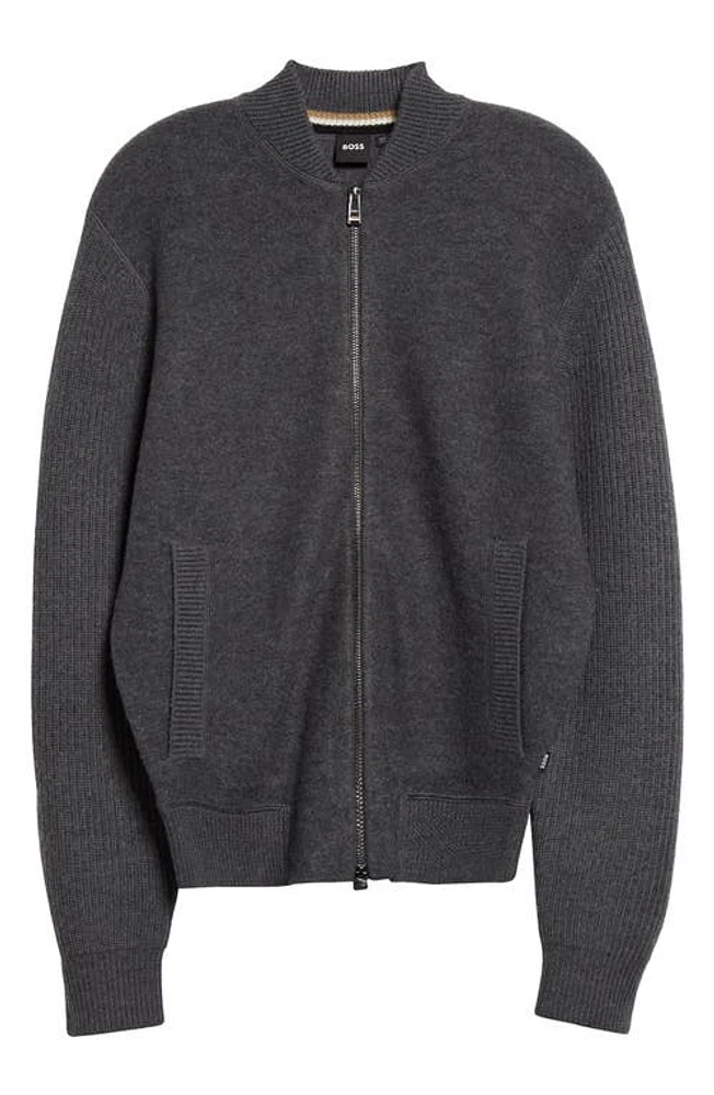 BOSS Meraviglio Zip Wool Cardigan in Medium Grey at Nordstrom, Size Large