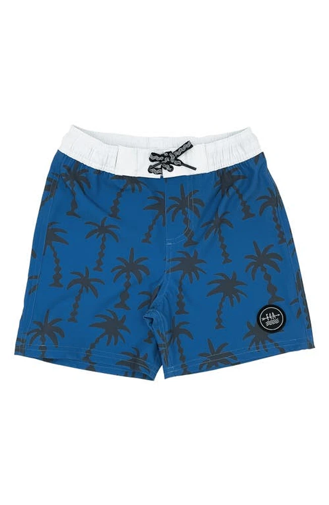 Feather 4 Arrow Kids' Wavy Palm Board Shorts Seaside Blue at Nordstrom,