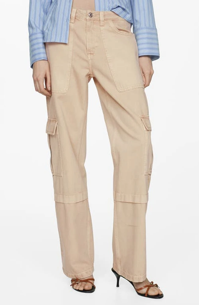 MANGO Julieta Low Rise Wide Leg Cargo Jeans Light Pastel Brown at Nordstrom,