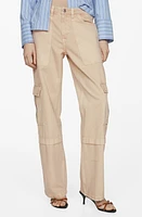 MANGO Julieta Low Rise Wide Leg Cargo Jeans Light Pastel Brown at Nordstrom,