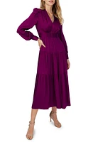 DVF Gil Long Sleeve Tiered Jacquard Midi Dress Violet at Nordstrom,