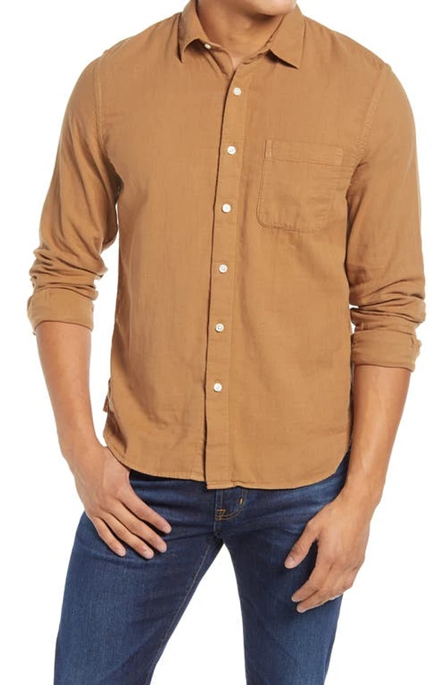 HIROSHI KATO Slim Fit Double Gauze Organic Cotton Button-Up Shirt Camel at Nordstrom,