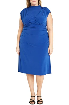 Maggy London Mock Neck Midi Dress Mazarine Blue at Nordstrom,