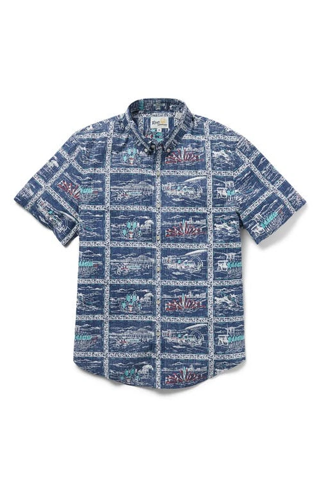 Reyn Spooner Lifeguards Tailored Fit Print Short Sleeve Button-Down Shirt Navy at Nordstrom,